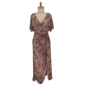 00676 Adrianna Papell Floral Maxi Dress Tan size 12 evening wedding bohemian